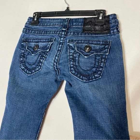 Vintage Y2K True Religion Distressed Dark Wash Ultra Low Rise Skinny Jeans 26 - Picture 13 of 16